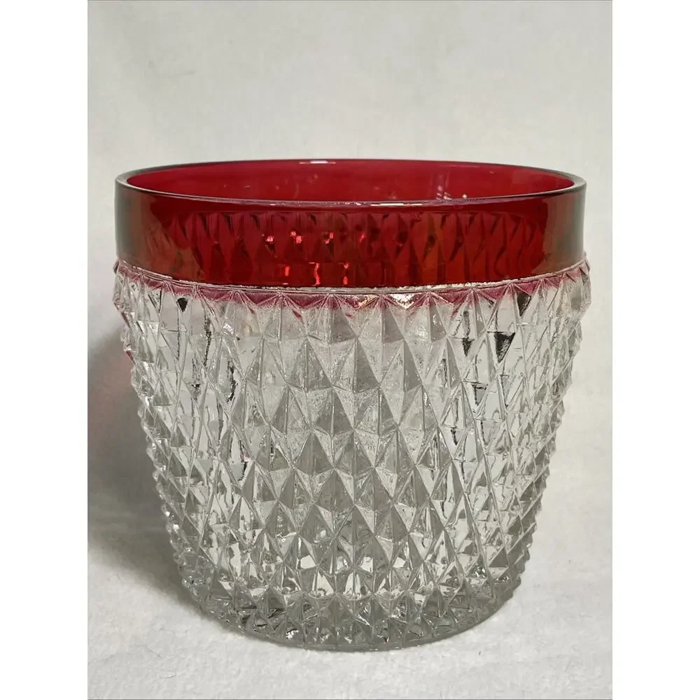 Indiana Glass Ruby Flash Diamond Point Ice Bucket Vintage